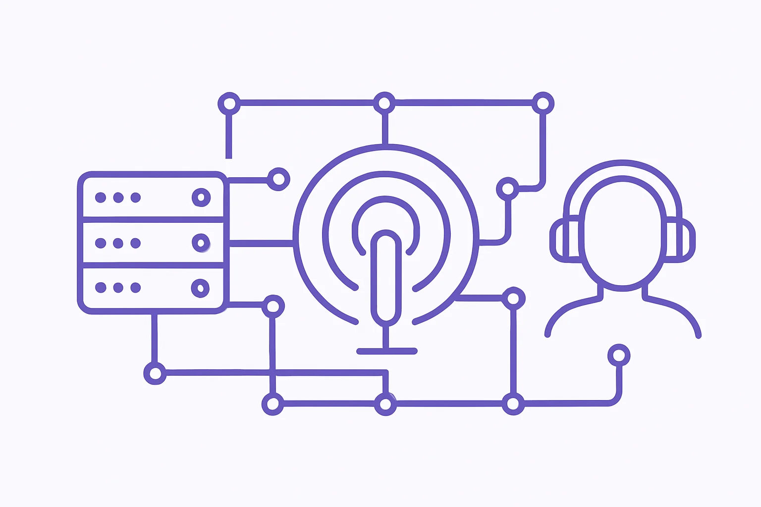 Abstract visualization of podcast data tracking flow from server to listener devices